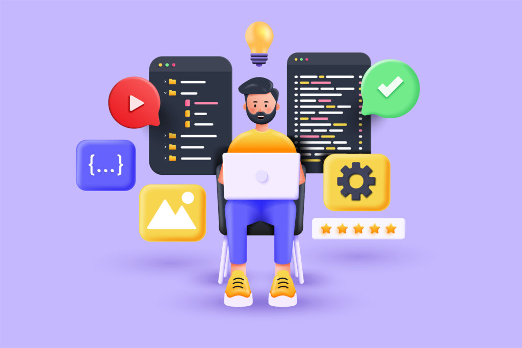 Modern-3d-illustration-of-Young-Man-programming-concept